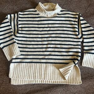 a new day Cream and Black Striped Turtleneck Sweater